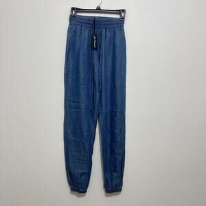 Get Primped Womens M Blue Lyocell Jogger Pants Elastic Waist Pockets NWT Casual